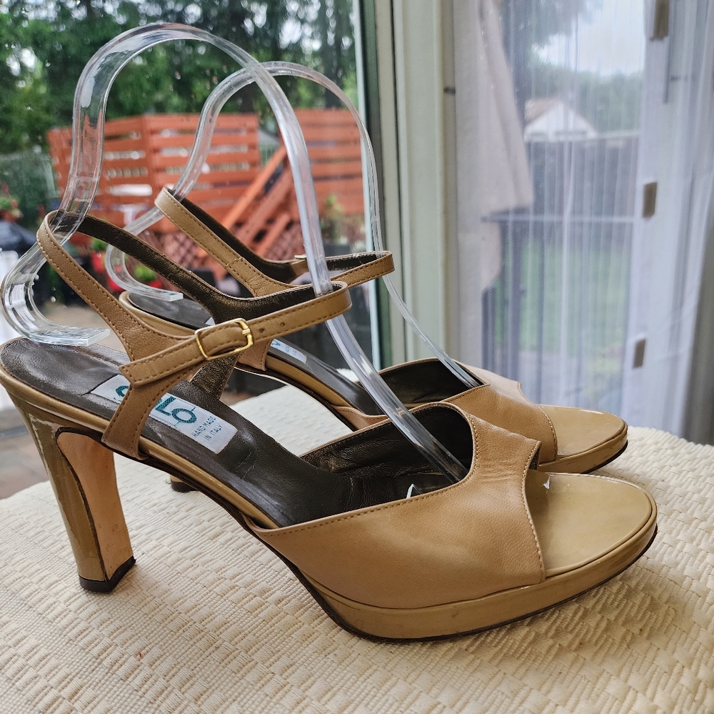 Galo Women’s Tan Leather Sling Back Heel Sandals Sz39.5 Very Good Condition